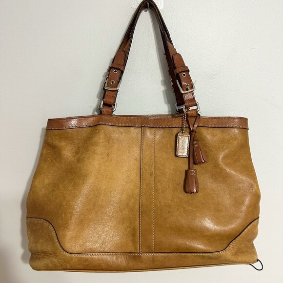 Vintage Y2K Authentic Coach Legacy Carryall Large Tan Beige Leather Tote Bag - Picture 7 of 8